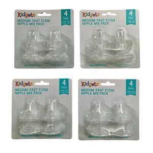 Kidgets Medium/Fast Flow Nipple Pack-4 Packs 16 Silicone Bottle Nipples Total